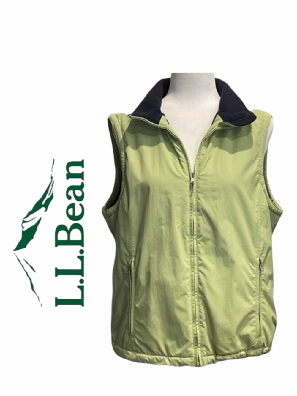 L.L. Bean Women’s Lime Green and Navy Vest - Size M